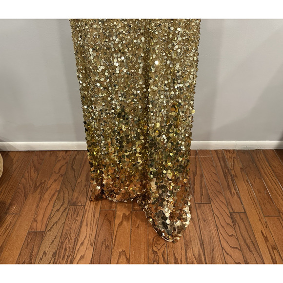 Mac Duggal 6077 Thin Strap Cut out Gown with Ombre Sequins Gold Sz 4 NEW - Picture 8 of 9